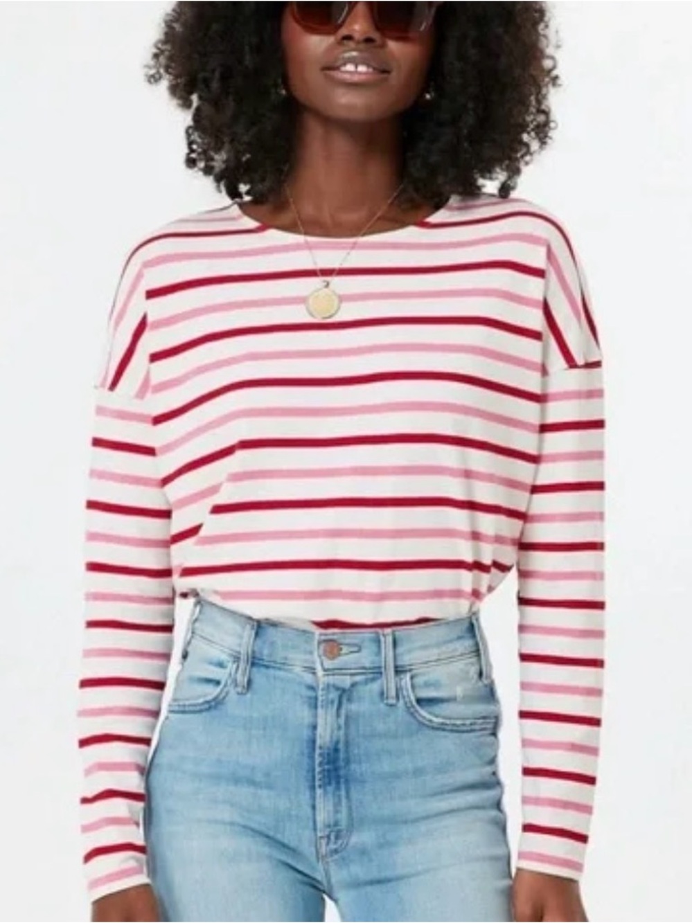 Pomander Place Pink and Red Striped Long Sleeve Tee XL